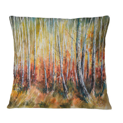 Coussin blanc à motif de forêt d'automne dense Dense