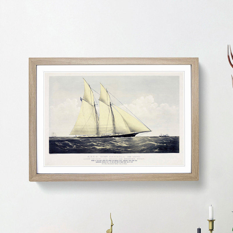 R.T.Y.C. Schr. Cambria Sail Ship - Picture Frame Painting Print, 27cm H x 36cm W x 2cm D, Oak Framed