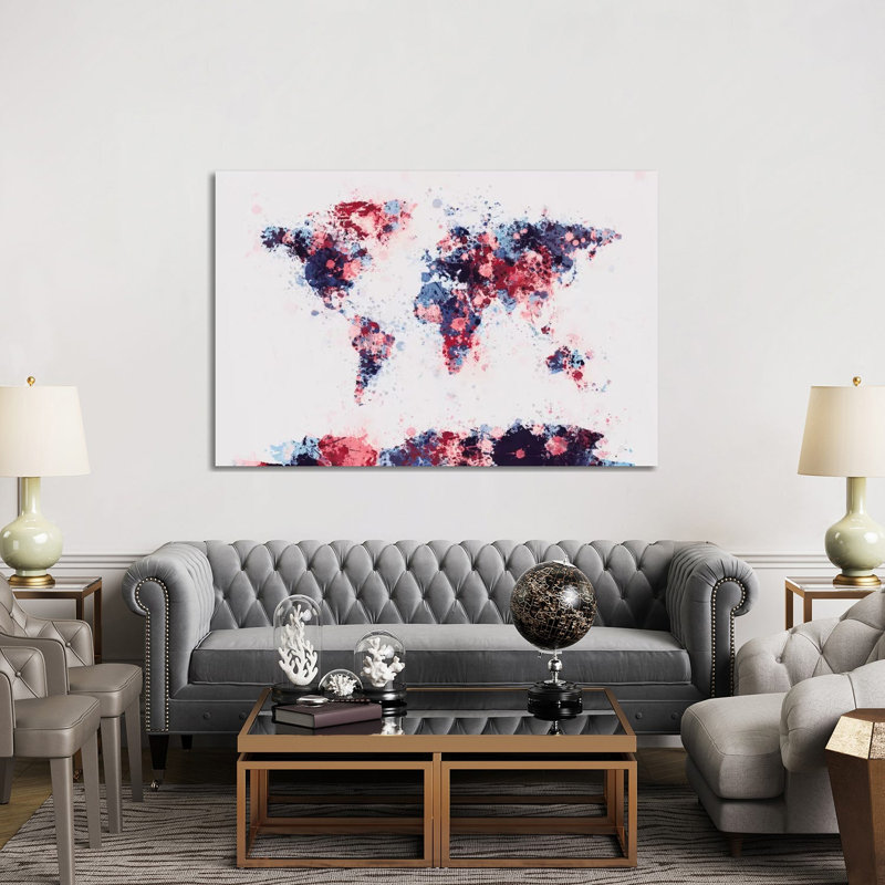 World Map Paint Drops II by Michael Tompsett - 1 Piece Wrapped Canvas Wall Art, 152.5 cm H x 101.5 cm W