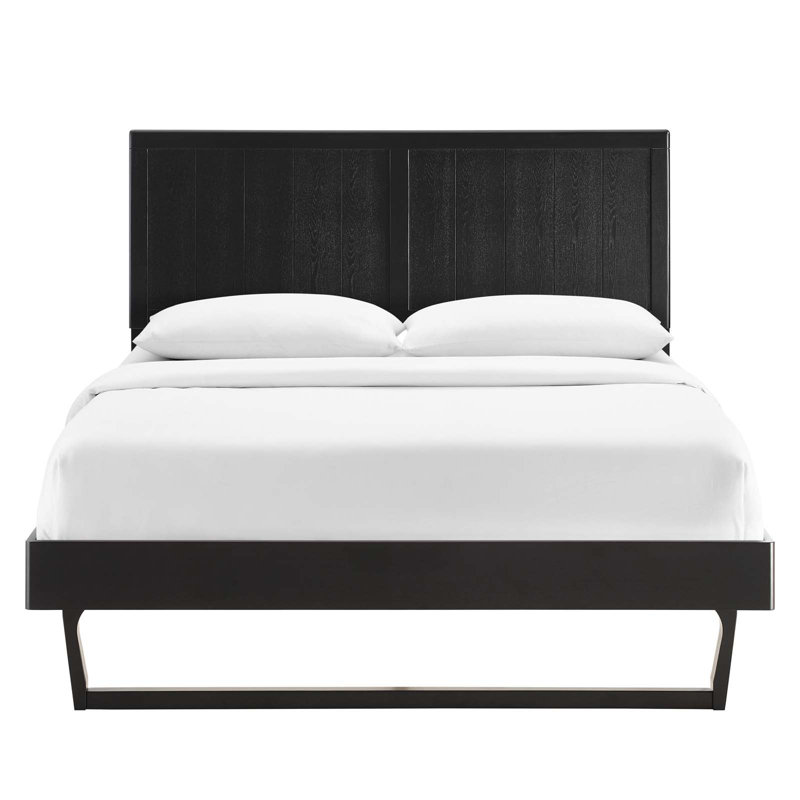 Alana Wood Platform Bed with Angular Frame, Queen, Black