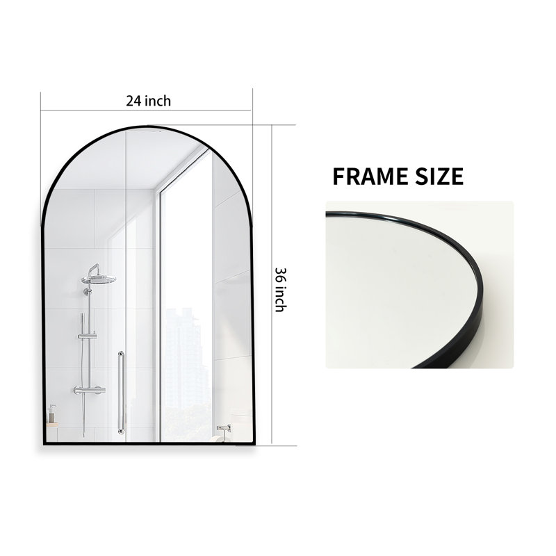 Lilaram Shatterproof Arched Wall Mirror , Black, 36" x 24"
