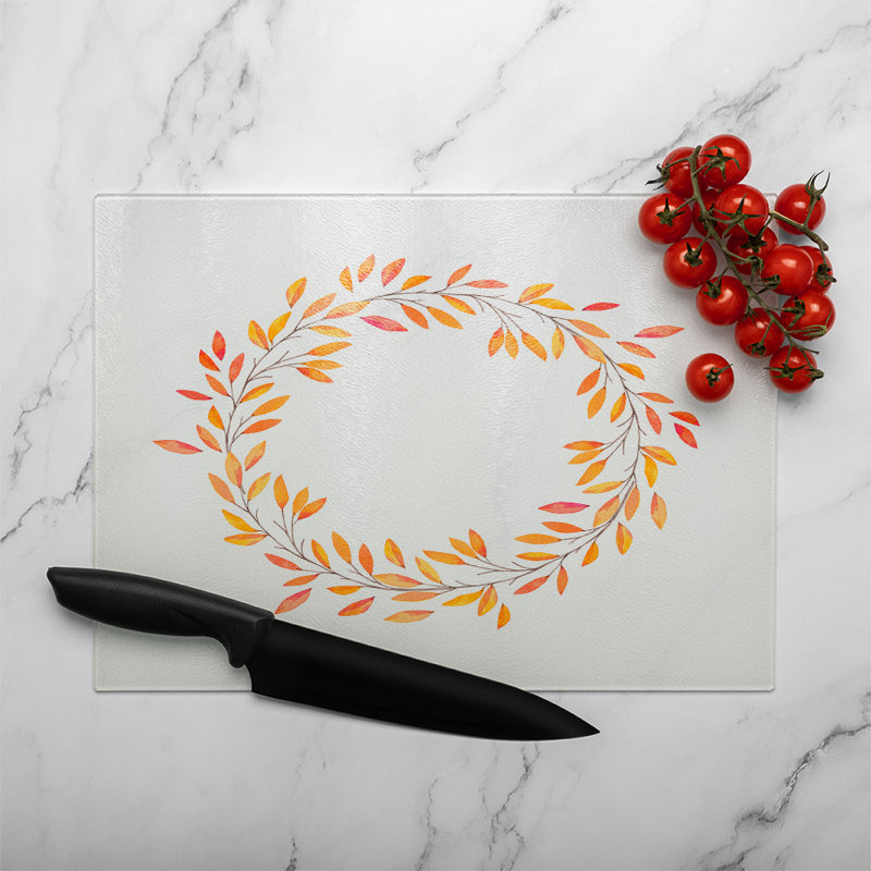 Autumn Reath Glass Chopping Board