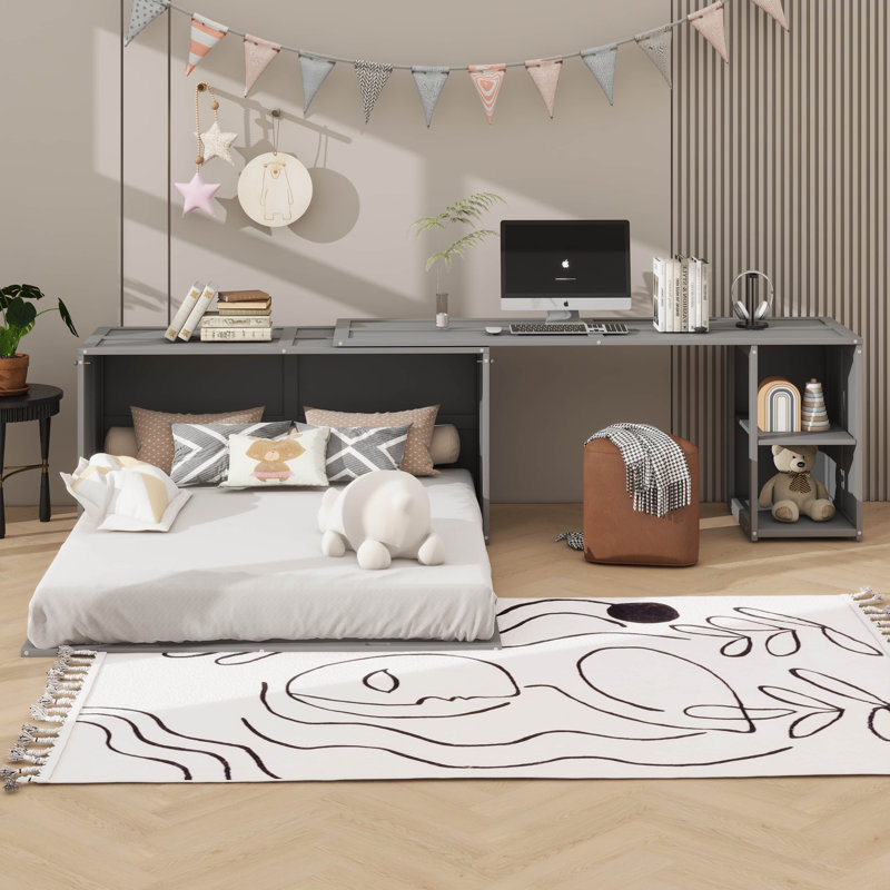 Queen Murphy Bed With  Desk, Gray