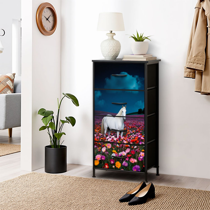 4 Drawer Dresser for Bedroom, Narrow Chest of Drawers, Wooden Top and Study Iron Frame 18"x37.5"-(WxH)