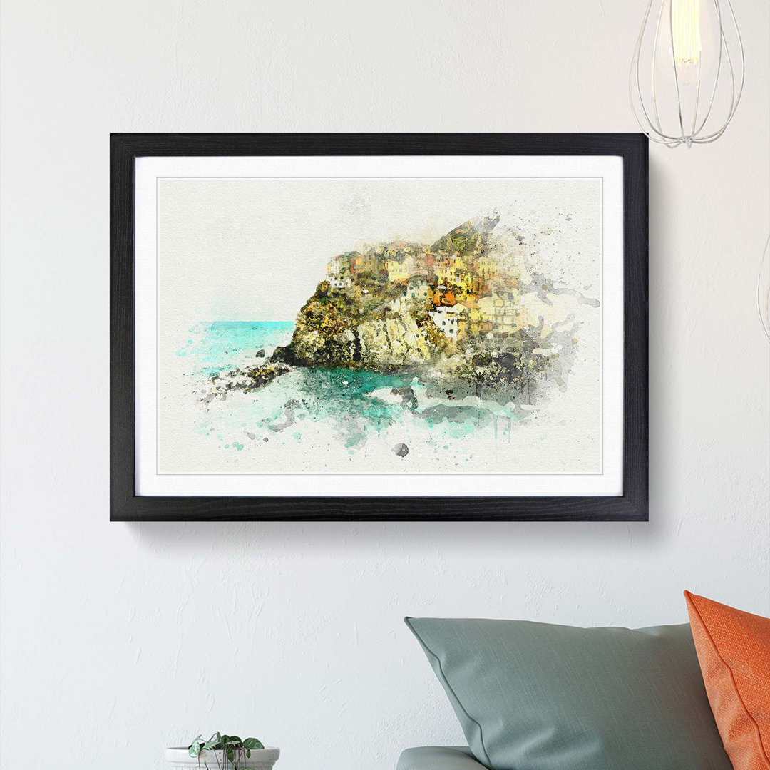 Manorolo Cinque Terre in Italy in Abstract - Framed Print