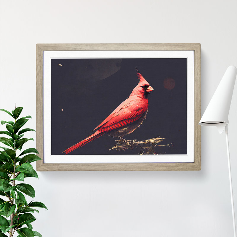 Cardinal Bird Vol.1 - Single Picture Frame Painting, 25cm H x 34cm W x 2cm D, Oak Framed