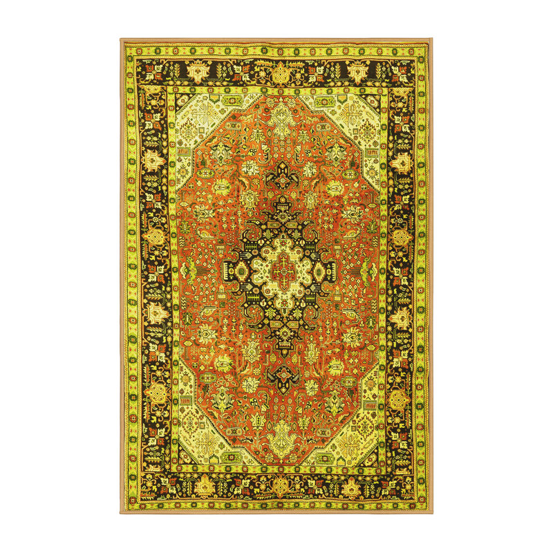 Tapis traditionnels jaunes lavables à la machine 1059, Rectangle 2 pi x 3 pi