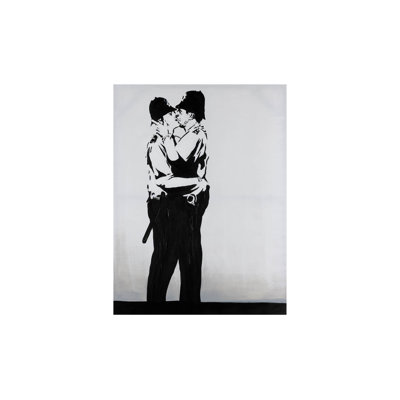 Hand -painted acrylic painting by Banksy''s Police Kiss