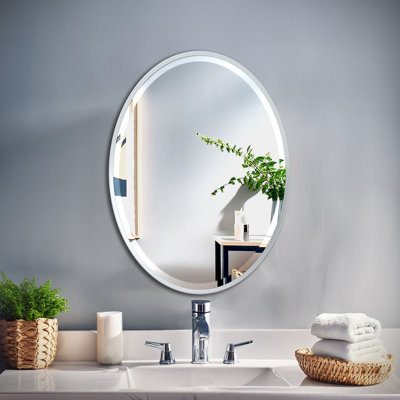 Miroir de meuble-lavabo encastré avec cadre | Miroir mural ovale à cadre biseauté | Miroir mural décoratif pour salle de bain, chambre à coucher, couloir, entrée