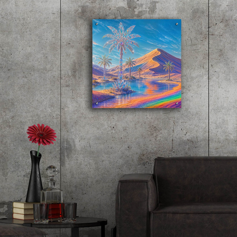  «Crystal Palm Oasis» par Rey Klimt, art mural en verre acrylique, 24 po x 24 po, H 24 po x l 24 po