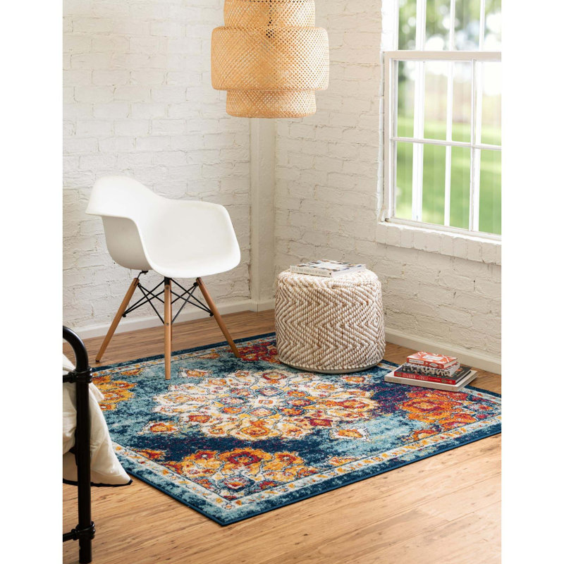Tapis oriental bleu / rouge, Carré 4 pi