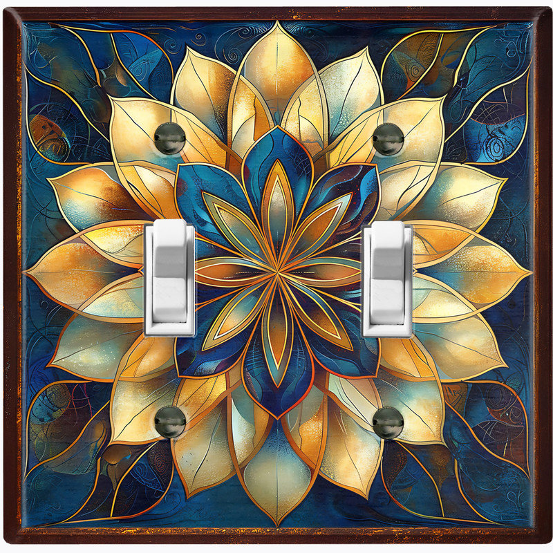 Couvercle de plaque d'interrupteur en métal; Mandala floral imprimé US, Double # 2