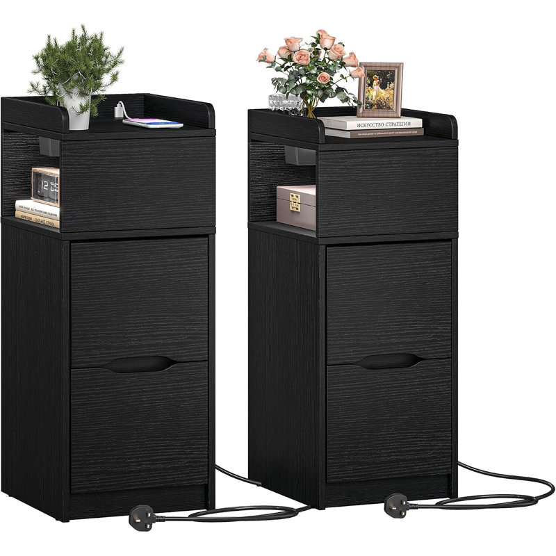 29.6 cm W Bedside Table, Black Set of 2