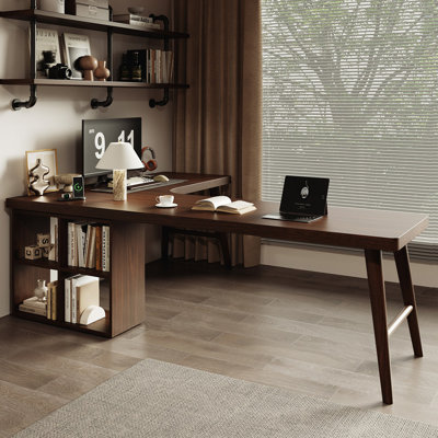 Dark Walnut L-Shaped Solid Wood desk