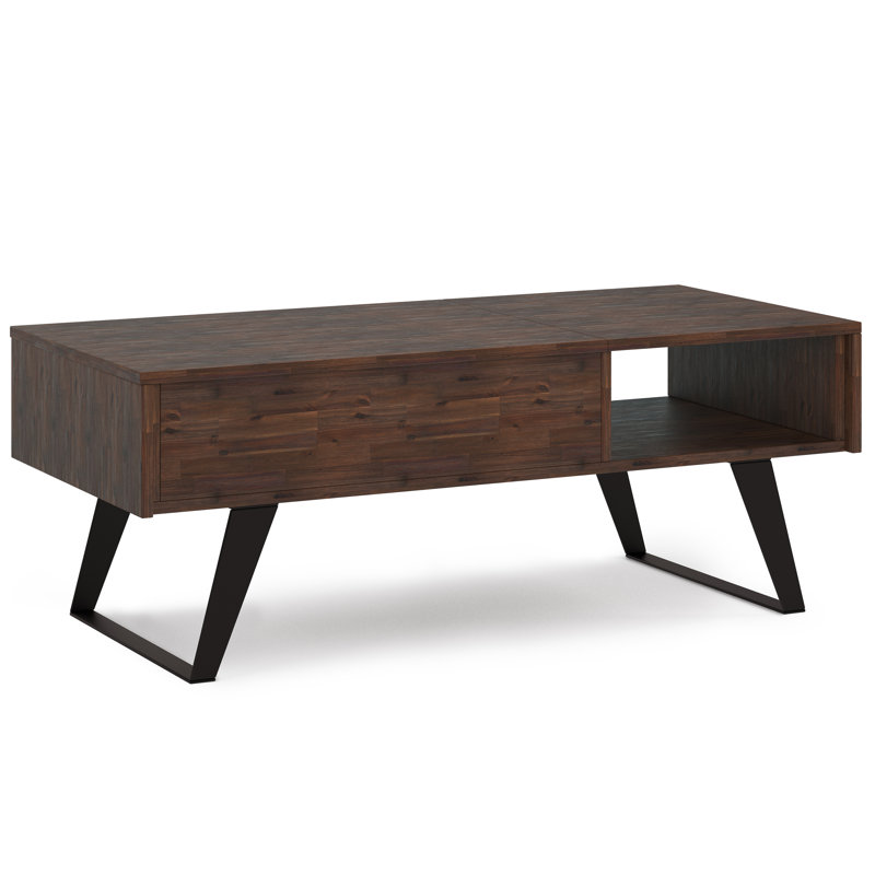 Lowry Distressed Charcoal Brown Wood and Metal Lift-Top Coffee Table