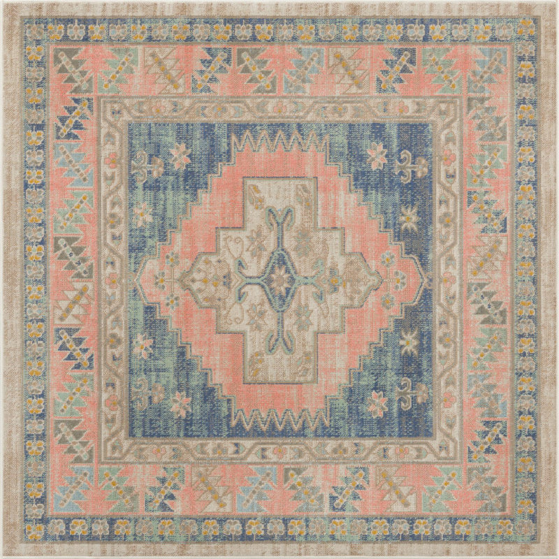 Tapis traditionnel Matthei - couleur rose, Carré 5 pi 3 po
