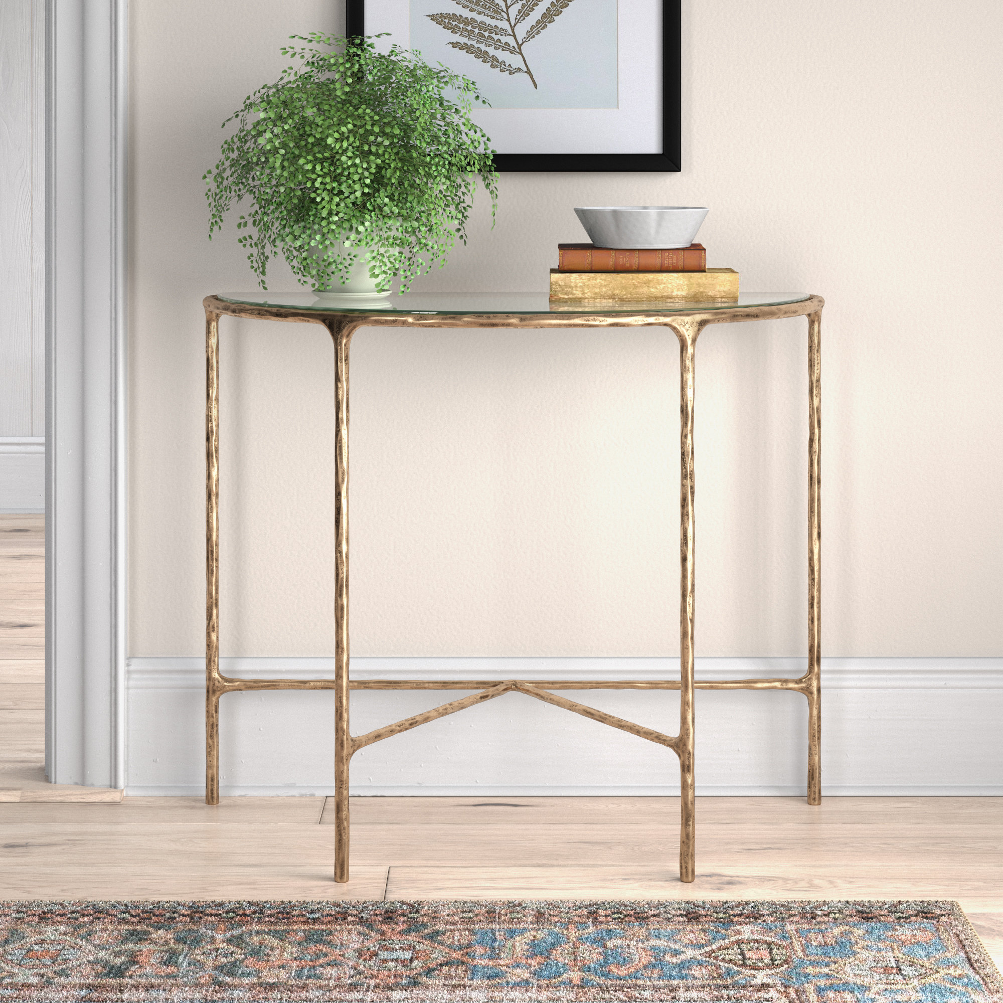 Evelynn 36'' Console Table, Brass , Clear