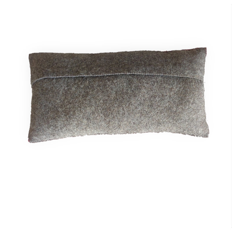 Hand Felted Wool Christmas Pillow- Cream Sleigh And Reindeer On Red - 12"X24", Pillow Cover Only - No Insert