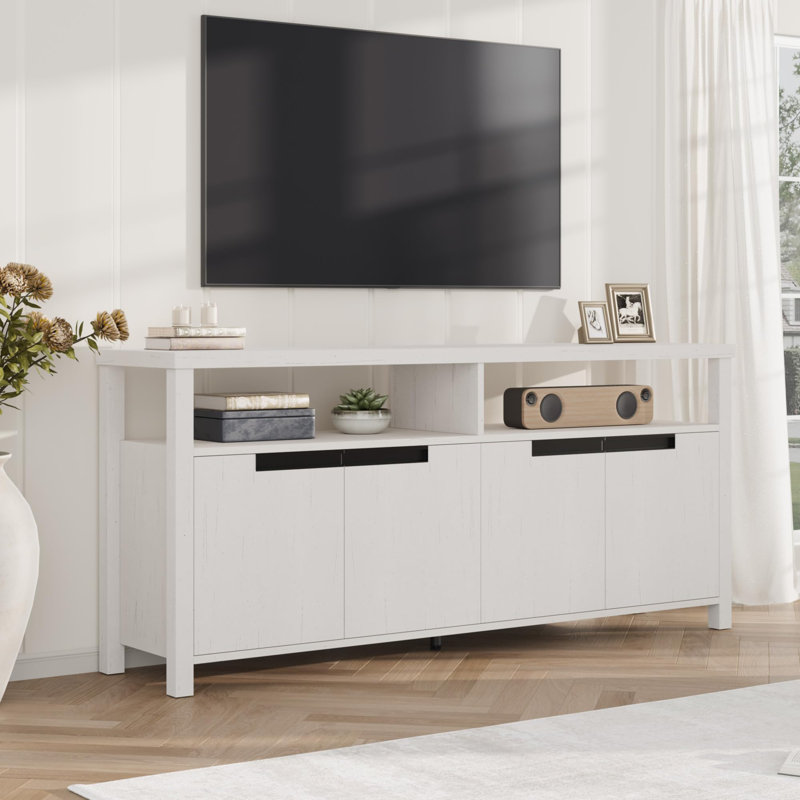 Meuble télé, avec rangement et tablette ouverte, Blanc antique