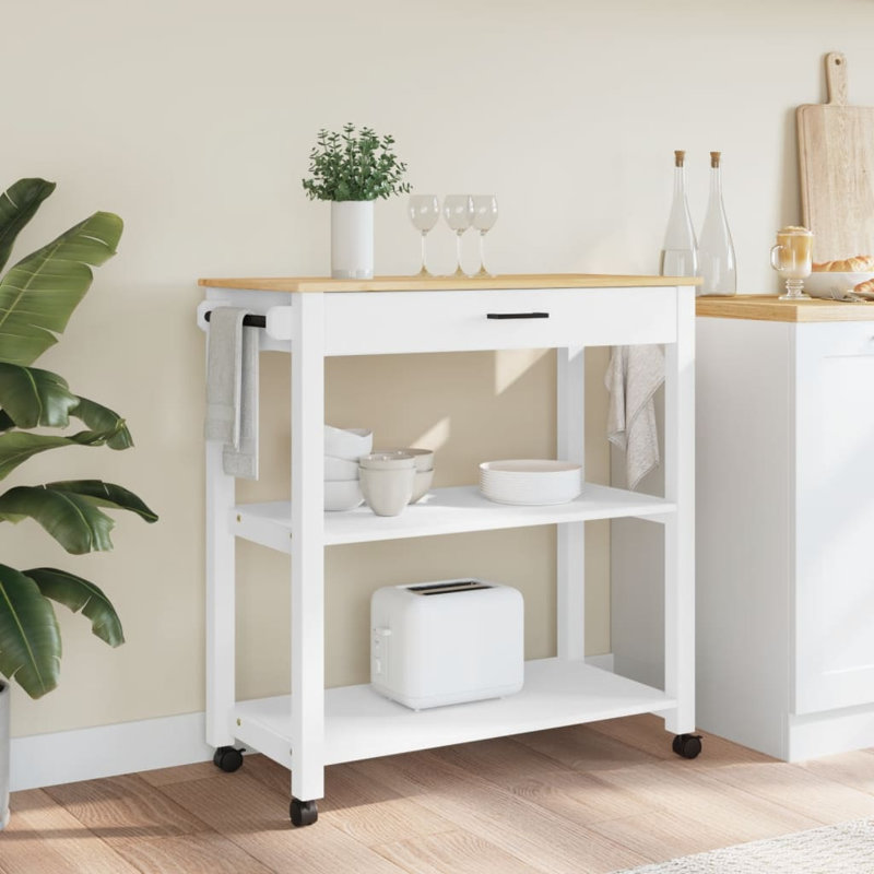 Kitchen Trolley MONZA 84X40x90 Cm Solid Wood Pine, White