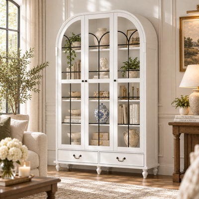 50.4" W Arched Display Cabinet with Tempered Glass Doors & Solid Wood Legs