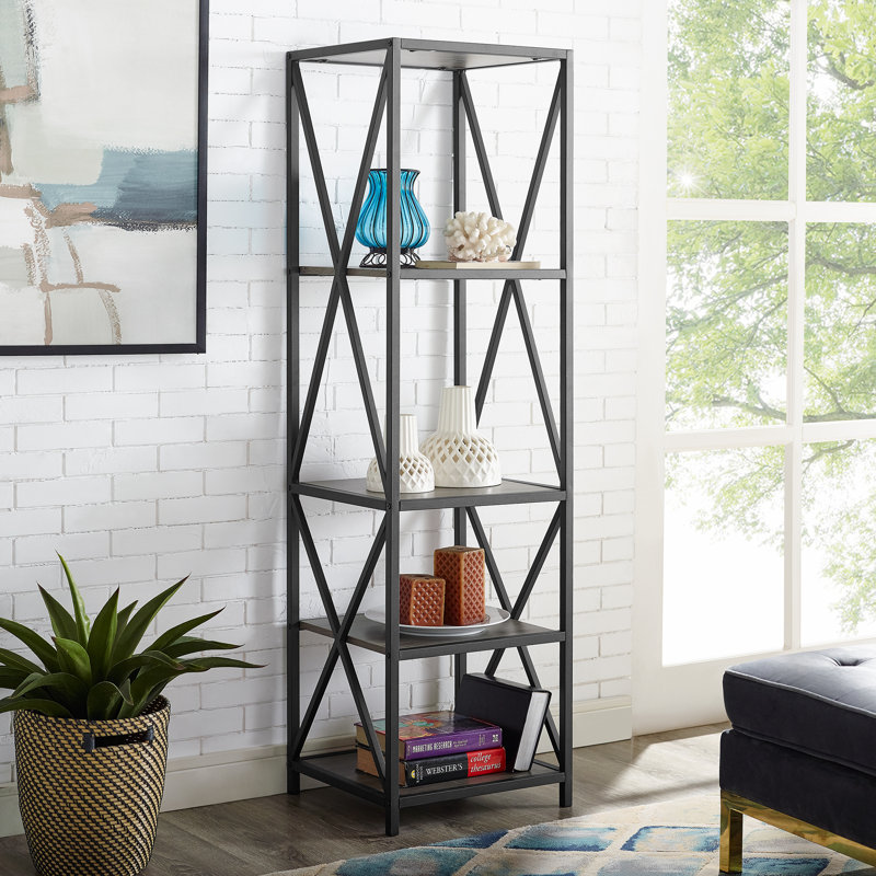 Eulas Etagere Bookcase, Slate Gray/Black