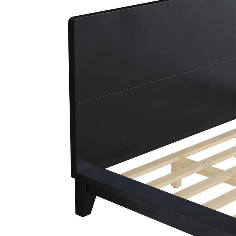 Base de lit plateforme avec tête de lit, Noir, Très grand lit