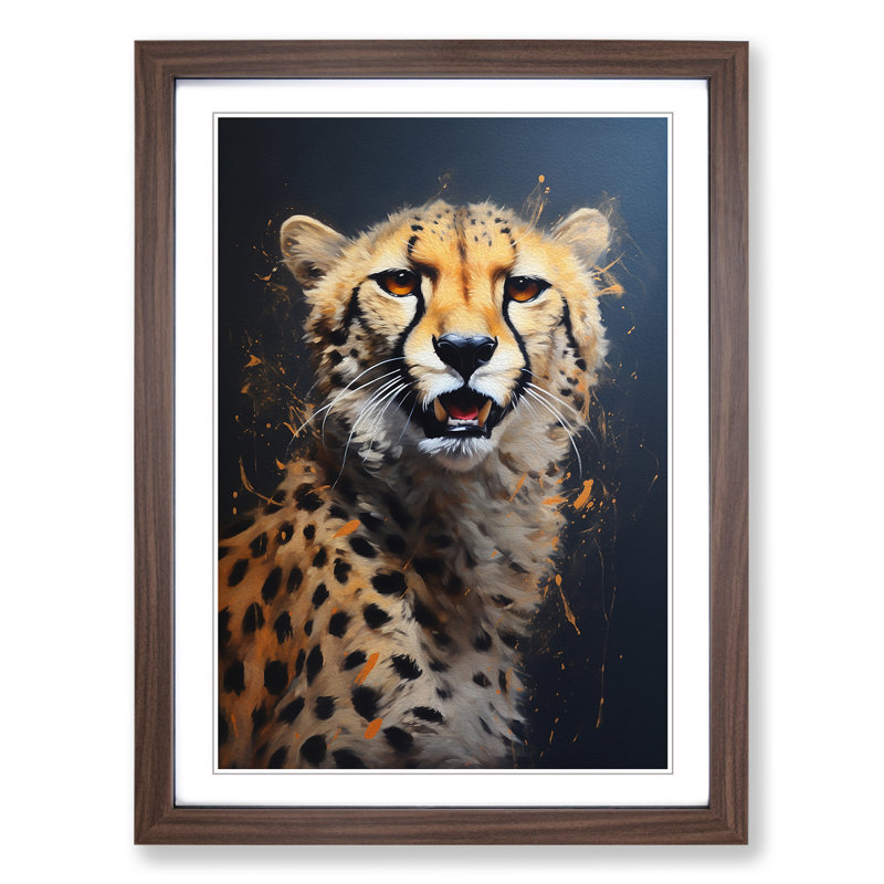 Cheetah Hard Edge - Single Picture Frame Print on Wood, Walnut Framed, 46cm H x 34cm W x 2cm D
