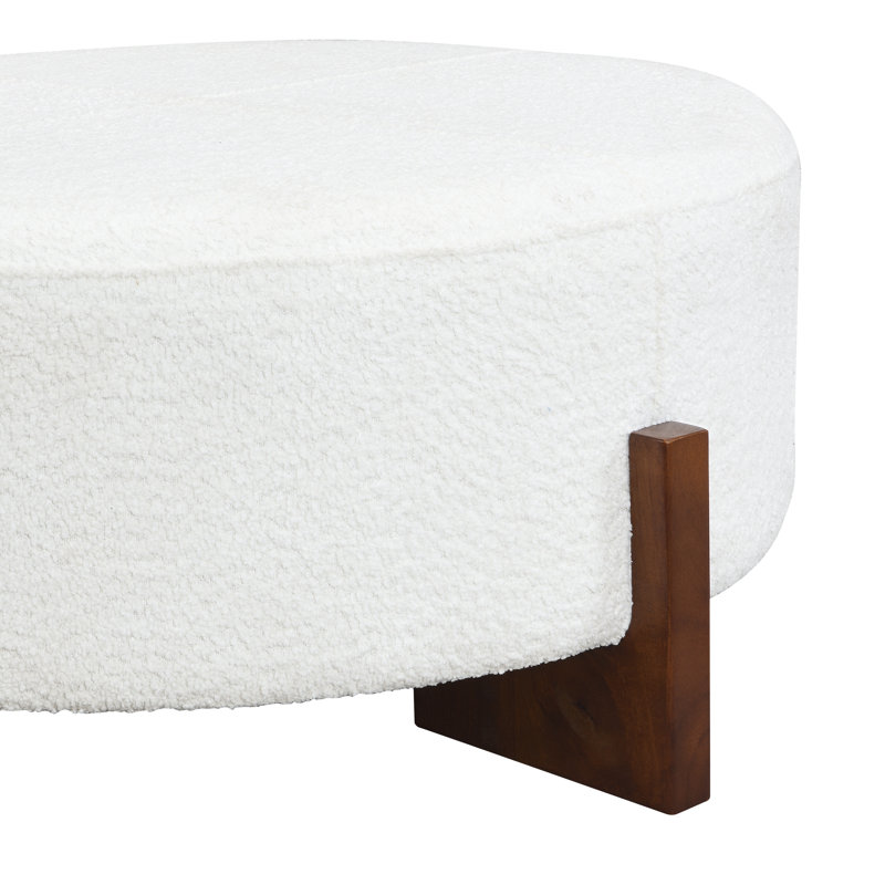 Theo 34'' Mid-Century Modern Upholstered Round Cocktail Ottoman, White Boucle