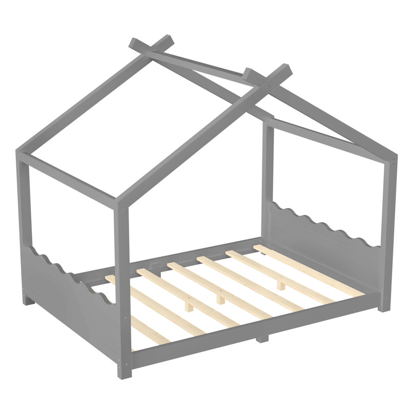 Lit de maison avec lattes de soutien, cadre de lit en bois massif pour enfants, Grand lit, Gris