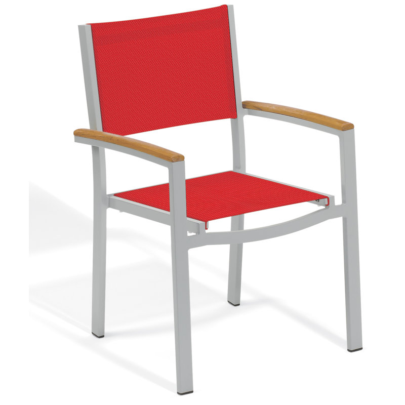 Travira Stacking Patio Arm Chair, Red, Tekwood vintage, Flint