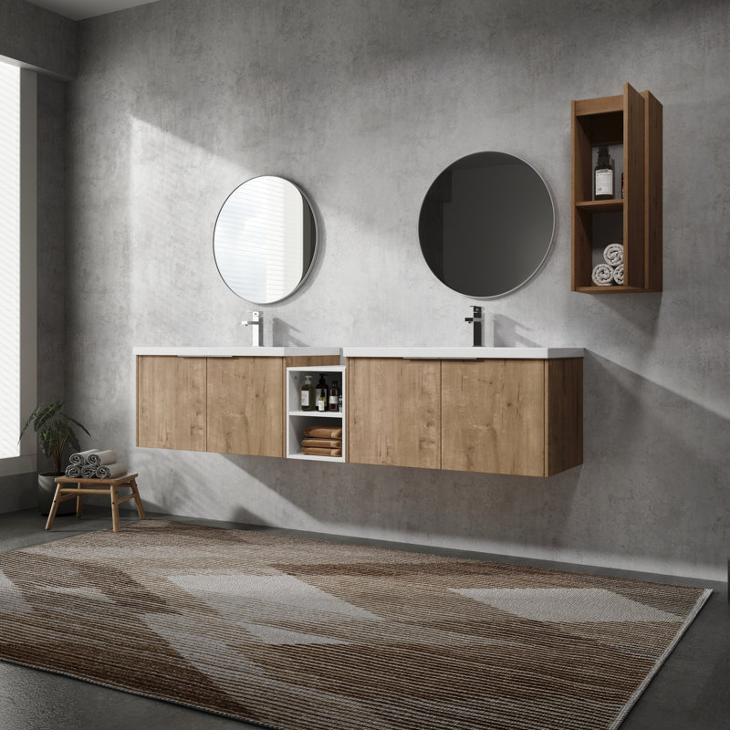 Meuble-lavabo 84 po avec lavabo et armoire latérale 84 po - Charnières de porte à fermeture douce pour une salle de bain facile Esthétique silencieuse et silencieuse