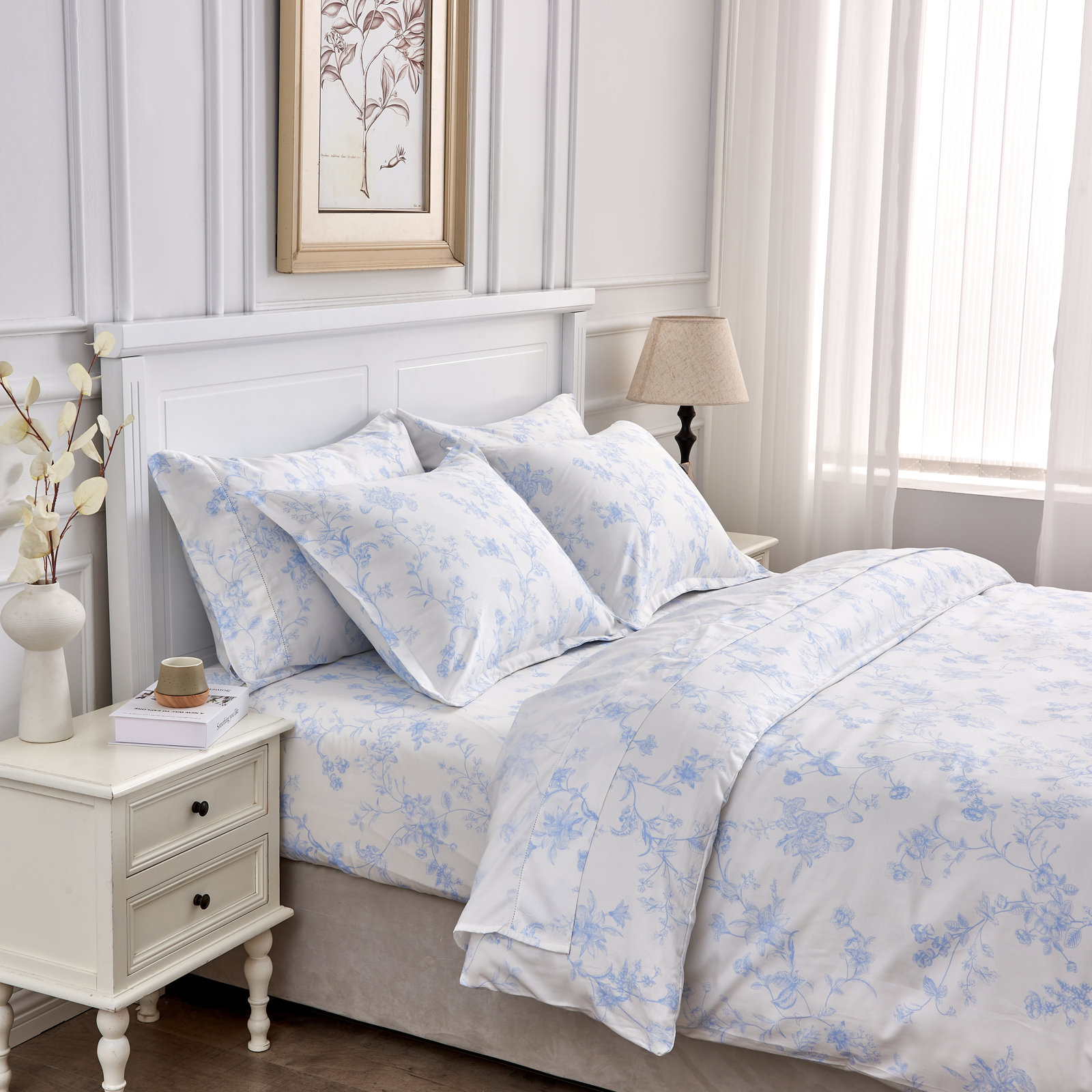 Barbet Cotton Duvet Cover Set, Queen Duvet Cover + 2 Standard Sham, Light Blue