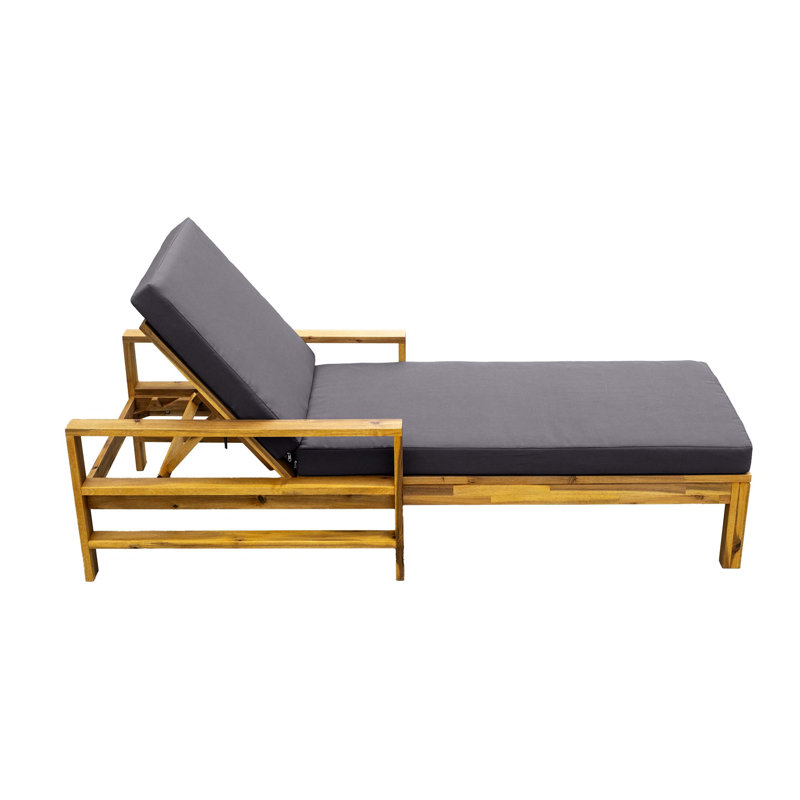Acacia Wood Adjustable Backrest Outdoor Lounge Chair, Suitable for Gardens, Terraces, and Poolside Areas, Gray