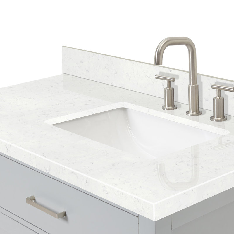 8_ARIEL Bristol 42 Single Sink Bathroom Vanity with Carrara White Quartz, Rectangle, Gray, 42"