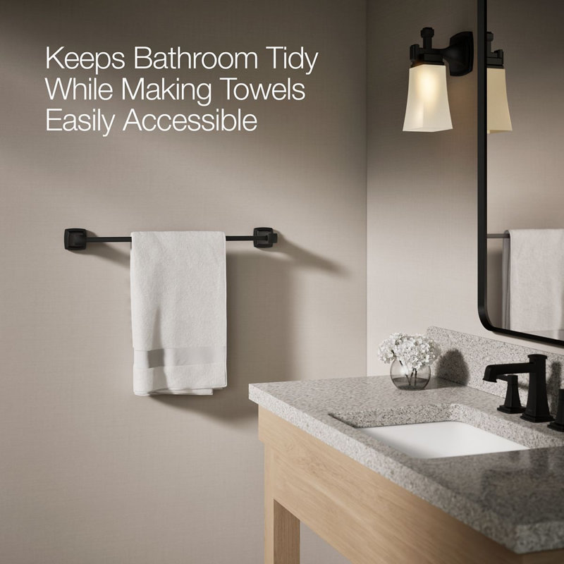 Riff Wall Mounted Towel Bar, 24"W, Matte Black
