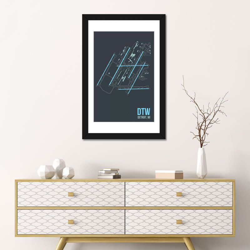 «Detroit Metropolitan», impression sur toile, H 24 po x l 16 po x P 1 po, Papier d'art encadré noir, Blanc