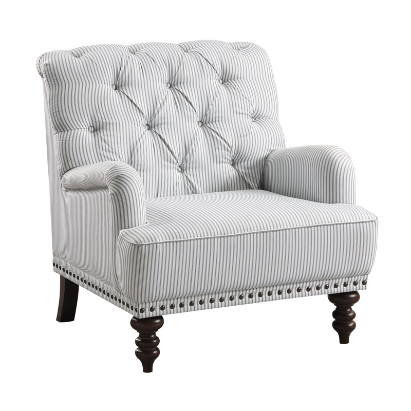 Fauteuil d'appoint en polyester touffeté 34 po Auguust avec revêtement en velours, garniture cloutée et dossier capitonné