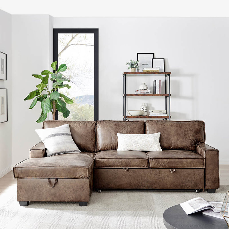 Makynzie 3 Seater Faux Leather Sofa Bed, Left Hand Facing