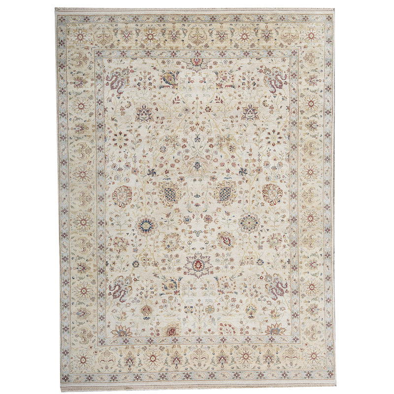 Tapis crème et beige noué à la main de haute qualité