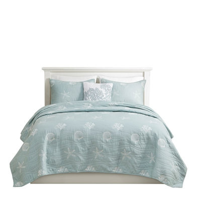 Premium Cotton Aqua Bedding Sets, Coastal Reversible Style, King Size