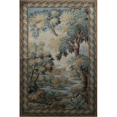 Multi-Colored Gobelin Design River and Tree Patterned Creative Modern Decorative Rug