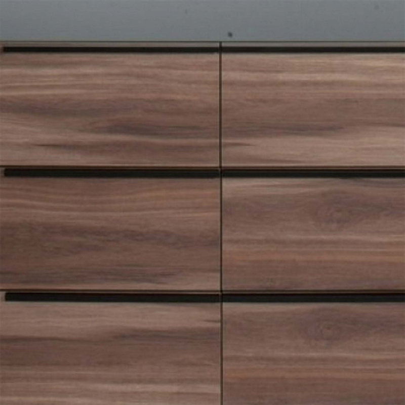 Commode 6 tiroirs en bois avec poignées horizontales en métal, brun