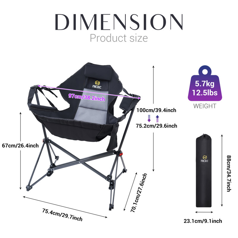 Black and Gray Folding Hammock Camping Chair Set
