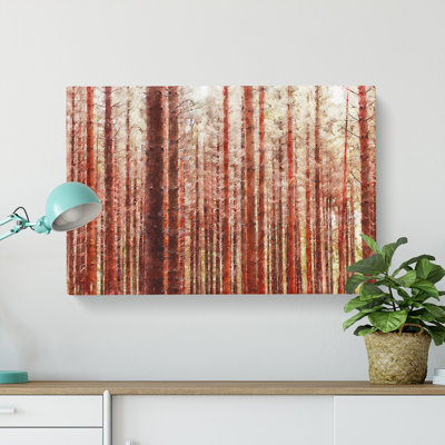 Red Forest In The Autumn Painting - Wrapped Canvas