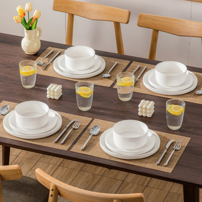 Piece Porcelain China Dinnerware Set - Service for 4, White