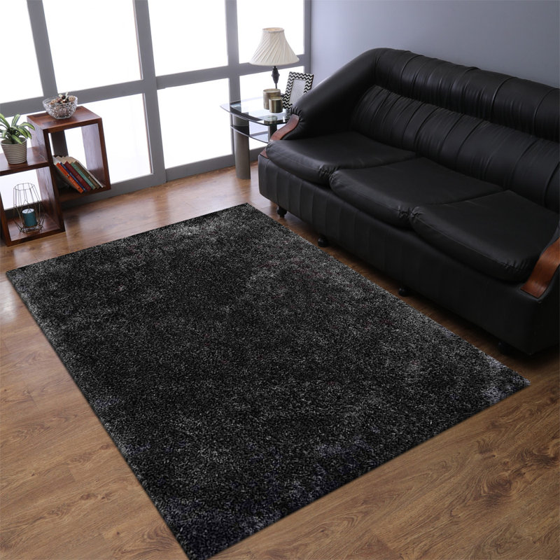 Hand Tufted Shag Polyester Eco-Friendly Area Rugs - Rectangle, Charcoal Color, Plain Solid Design, High Pile Thick Handmade Anti Skid Area Rugs for Living Room, Bed Room