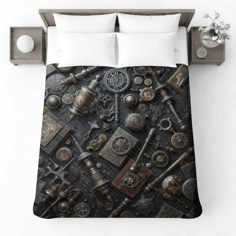 Couvre-lit matelassé Steampunk Gears Clocks, Double