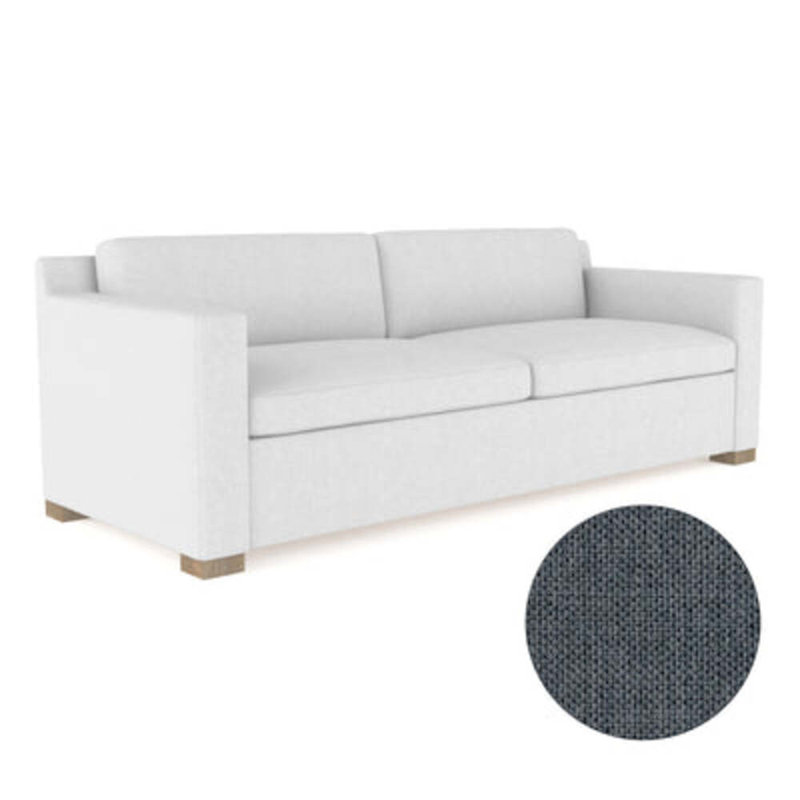 Mercer Track-Arm Sofa, 33.5" H x 84" W x 39" D, Pebble Weave Linen Bluebell, Dark Brown