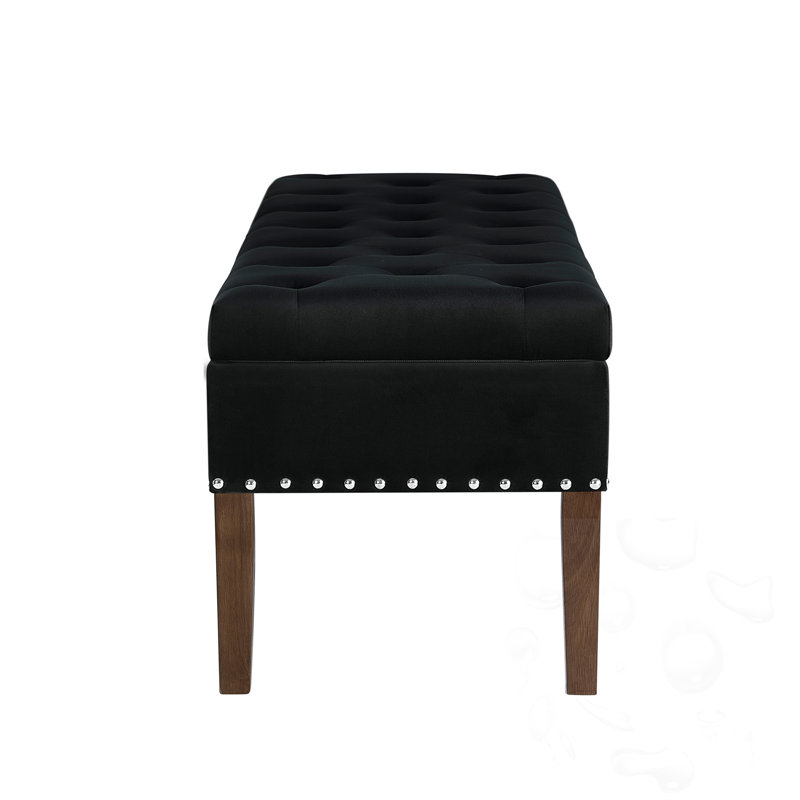 Banc de rangement capitonné, Noir, Noir